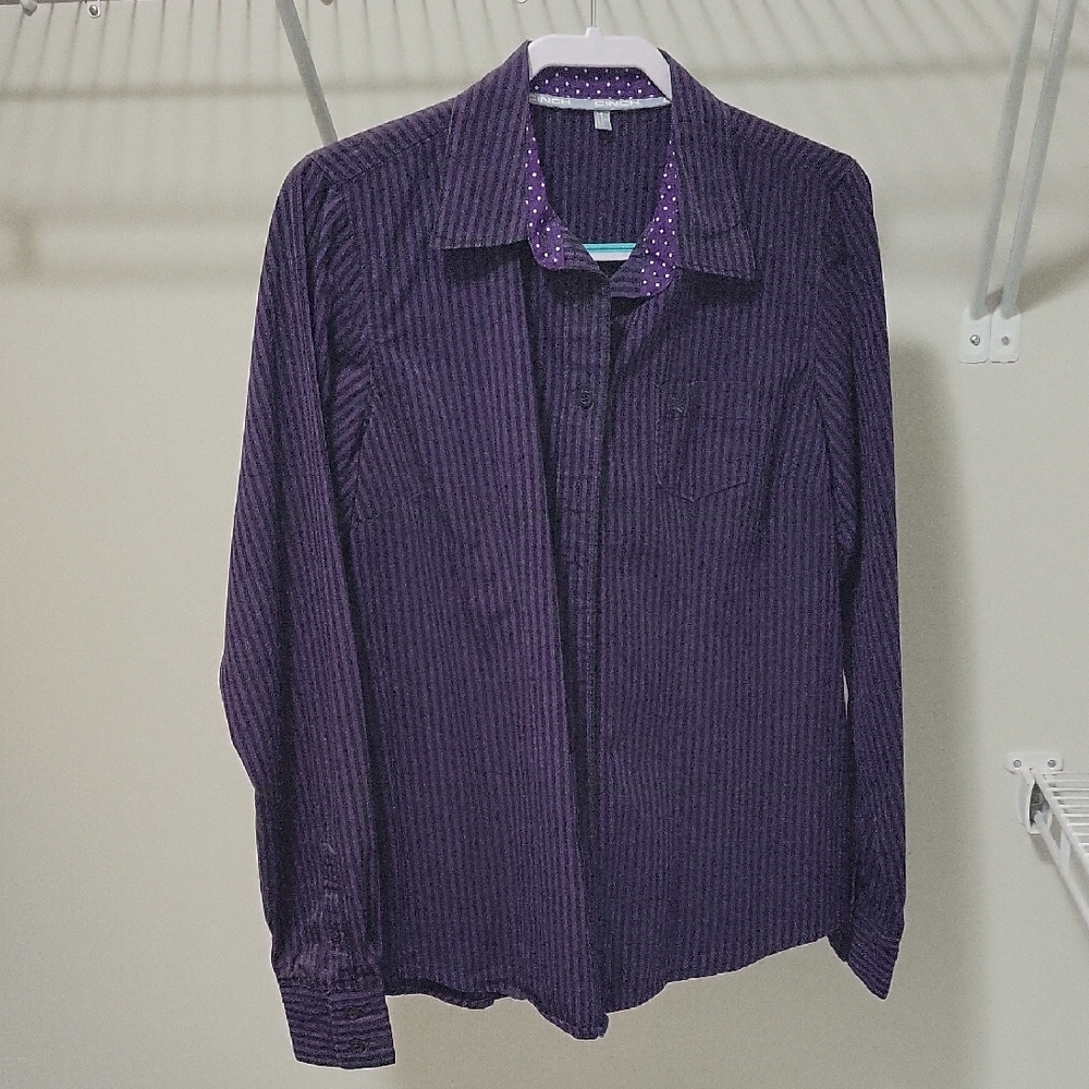 Cinch Dark Purple Striped Button Down Shirt